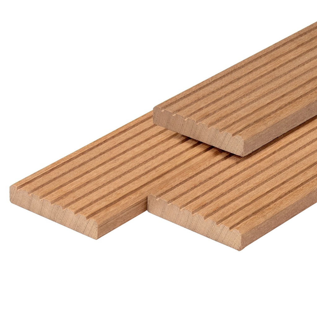 Bangkirai hardhout vlonderplank 2,5 x 14,5 kunstmatig gedroogd, geschaafd, 1 zijde 7 groeven