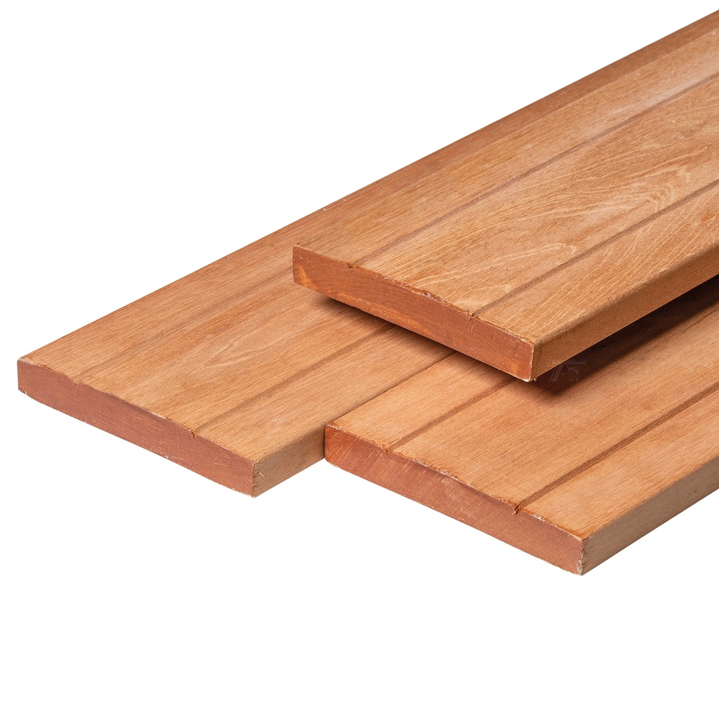 Bangkirai hardhout vlonderplank 2,8 x 19,0 kunstmatig gedroogd, geschaafd, 1 zijde 2 V-groeven