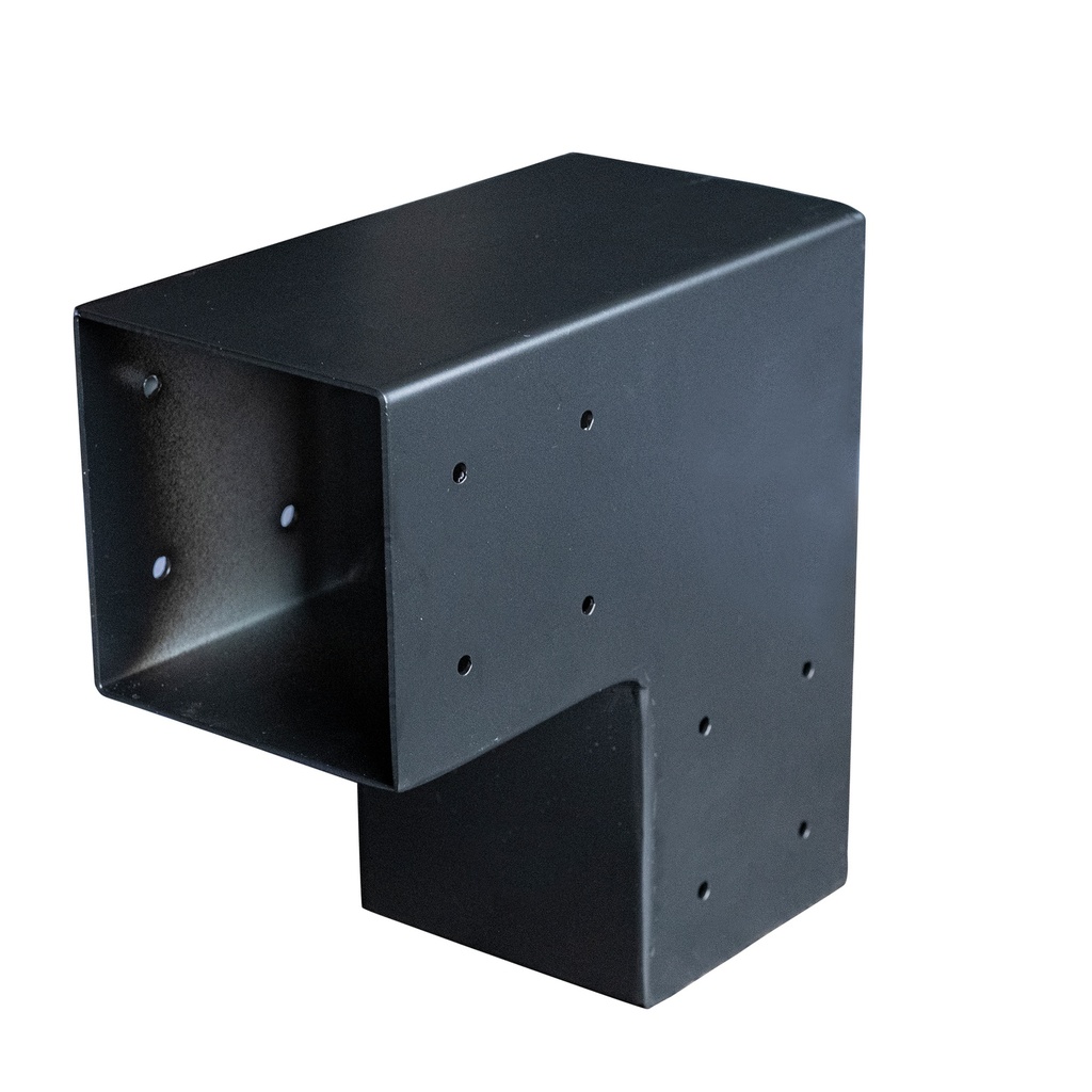 [HK001502] Gegalvaniseerd verbindingsstuk 2-weg 90-hoek voor vierkante palen, zwart gepoedercoat (geschikt voor palen van 12,0 x 12,0 cm)
