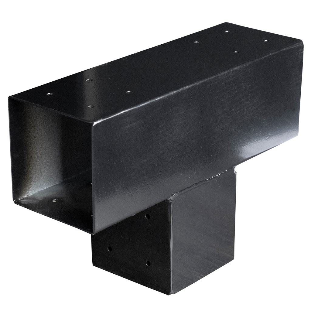 [HK001504] Gegalvaniseerd verbindingsstuk 3-weg T-model voor vierkante palen, zwart gepoedercoat (geschikt voor palen van 12,0 x 12,0 cm)