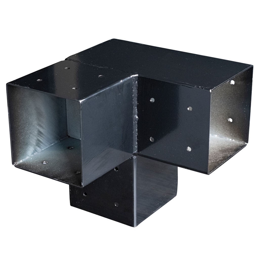 [HK001506] Gegalvaniseerd verbindingsstuk 3-weg hoekmodel voor vierkante palen, zwart gepoedercoat (geschikt voor palen van 12,0 x 12,0 cm)
