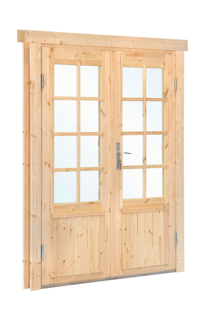 [HK001666] Dubbele deur+kozijn, vuren, dubbel glas DL7