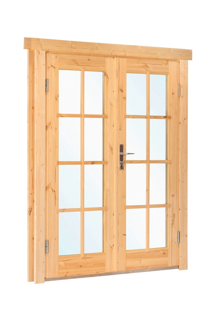 [HK001667] Dubbele deur+kozijn, vuren, dubbel glas DL8